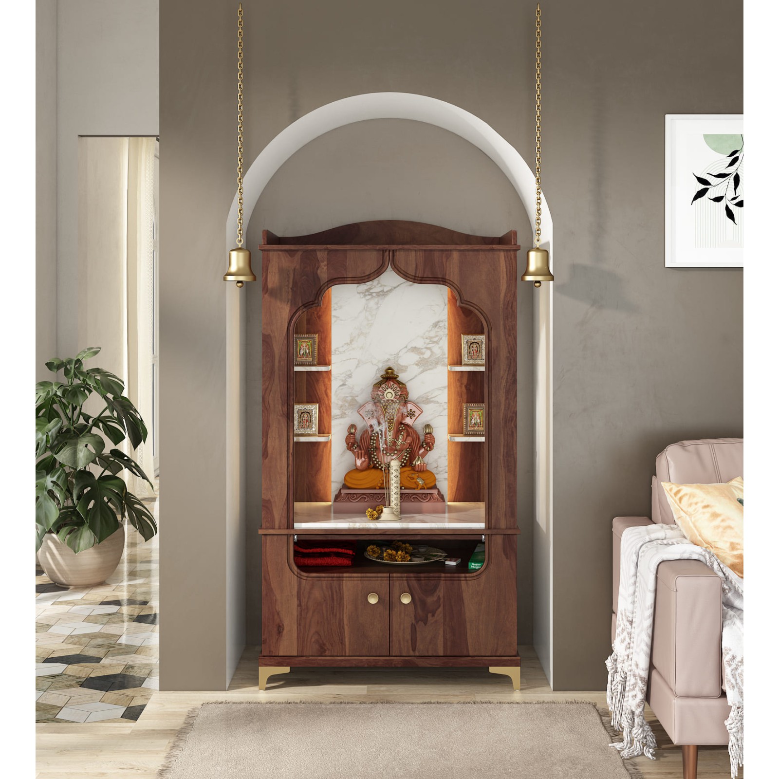 Mandir Divine-8015b - Sheesham & Linght Marble
